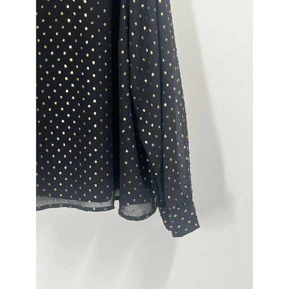 J Crew Swiss Dot Polka Metallic Black Gold Blouse Sz 3X - Picture 2 of 6